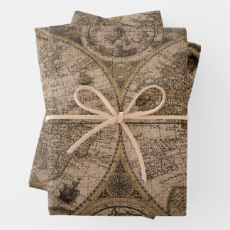 Alte antike Weltkarten-Blatt Geschenkpapier Set