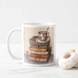 Alte Antiquitäten und Vintage-Bücher und eine Tass Kaffeetasse