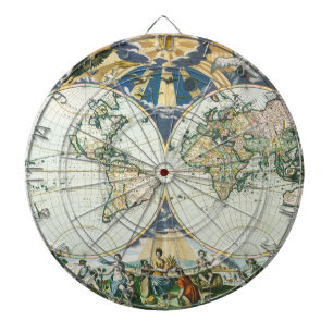 Alte Antiquitäten Weltkarte von Pieter Goos, 1666 Dartscheibe