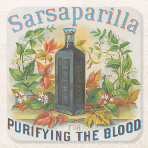 Alte Anzeige für Ayer's Sarsaparilla. Rechteckiger Pappuntersetzer