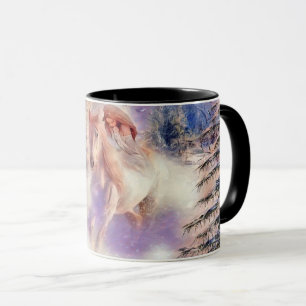 Alte Aquarellmalerei einer Frau auf einem Pferd re Tasse