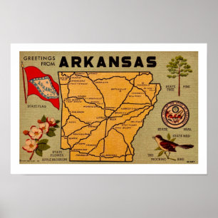 Alte Arkansas-Postkarten-Kartenansicht Poster