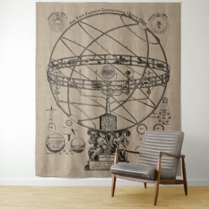 Alte Armilläre Sphere Spherry Astrolabe Burlap Ta Wandteppich