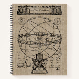 Alte armillary Sphere Spherry Astrolabium Burlap Notizbuch