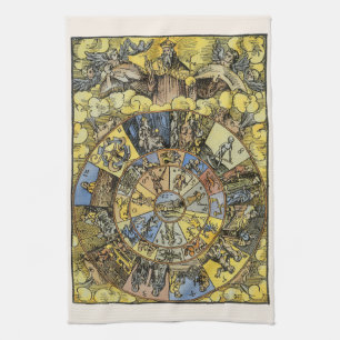 Alte Astrologie, Renaissance-Tierkreisrad, 1555 Geschirrtuch