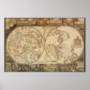 Alte Astronomie, Himmelsplanisphäre-Karte Poster