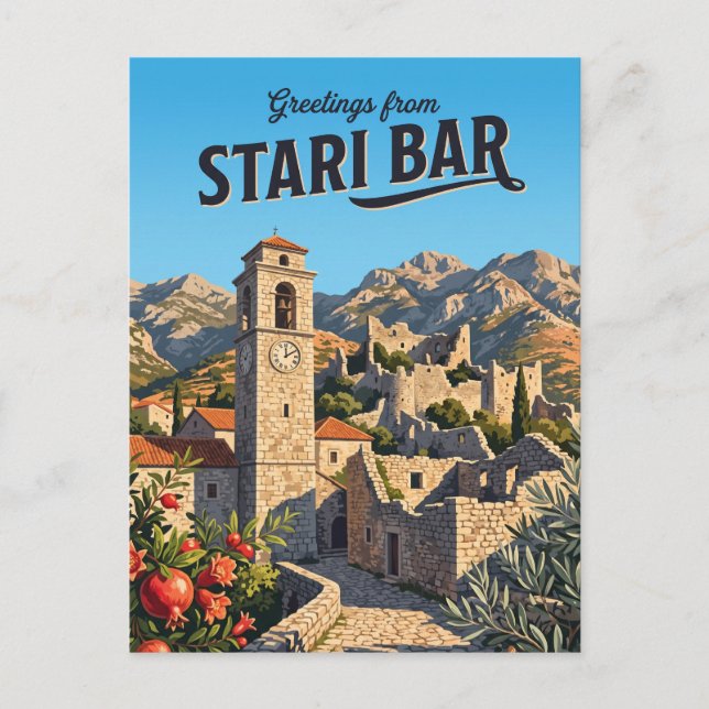 Alte Bar-Festung Montenegro Postkarte (Vorderseite)
