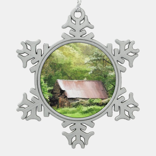 ALTE BARNS SCHNEEFLOCKEN Zinn-Ornament (Vorderseite)