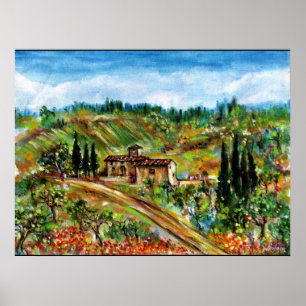 ALTE BAUERNHÄUSER IN DER TUSKANA-LANDSCHAFT POSTER
