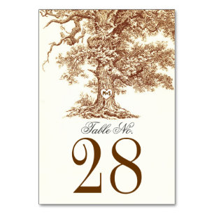 Alte Baum-Hochzeit-Tischnummer-Karten Platzkarten Tischnummer