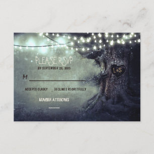 alte Baum-Lichterketten rustikale Hochzeit-RSVP-Ka RSVP Karte