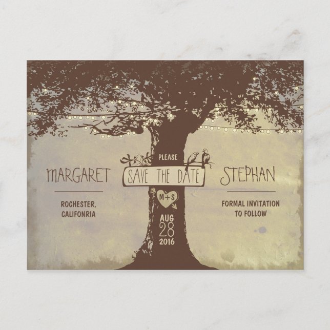 alte Baum- und Stringleuchten Save the Date Postka Ankündigungspostkarte (Vorderseite)