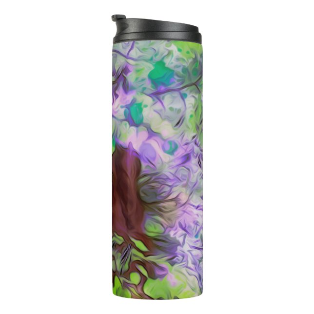 Alte Bäume dicke Zweige Grün und Blau Farben Thermosbecher (Nach rechts gedreht)