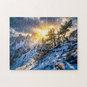 Alte Bergkiefer im dramatischen Winterlicht Puzzle