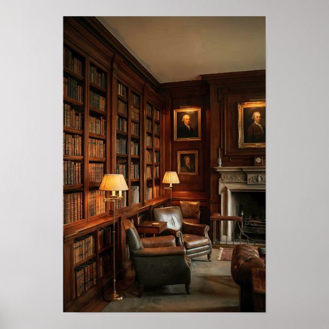 Alte Bibliothek Dark Academia Studierzimmer Dekor Poster (Vorne)