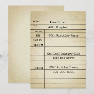 Alte Bibliothekskarte 40. Geburtstag Party Einladung