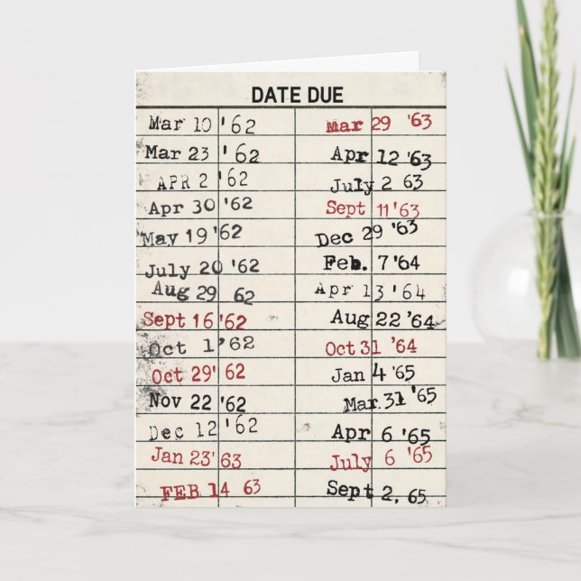 Alte Bibliothekskarte zum Geburtstag Karte (Vorderseite)