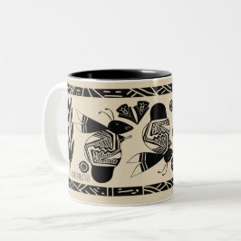 Alte Bienen und Blume auf Sahne-Tasse Zweifarbige Tasse