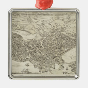 Alte bildliche Karte von Portsmouth NH (1877) Ornament Aus Metall