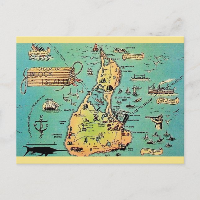 Alte Block Island Karte Postkarte (Vorderseite)