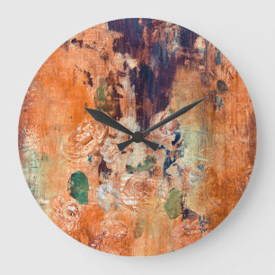 Alte Blumentapete, Grunge Vignette. Große Wanduhr