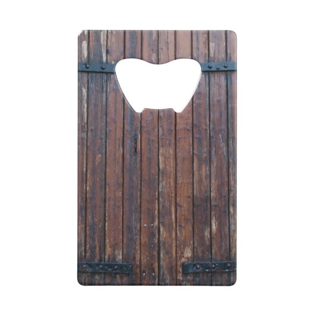 Alte braune Holztüren mit schwarzem Eisen unterstü Kreditkarten Flaschenöffner (Vorderseite)