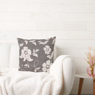 Alte, braune, Vintage weiße Blume Kissen