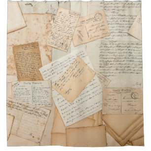 Alte Briefe, Handschriften, Vintage Postkarten, e Duschvorhang