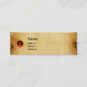 ALTE BROWN PARCHMENT, GEM STONE, MONOGRAMM rot Mini Visitenkarte