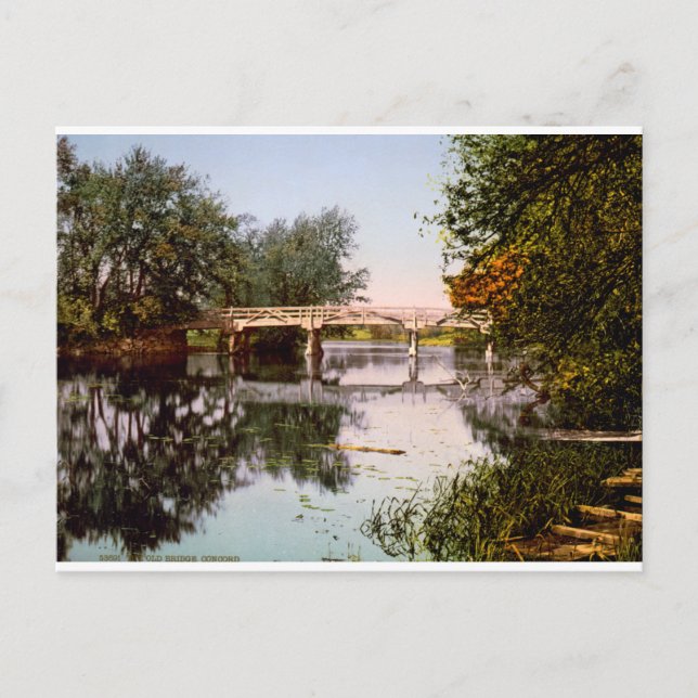 Alte Brücke am Fluss Concord, Mass. USA c1900. Postkarte (Vorderseite)