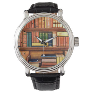 Alte Buch-Vintage Bibliotheks-Bücherregal-Uhr Armbanduhr