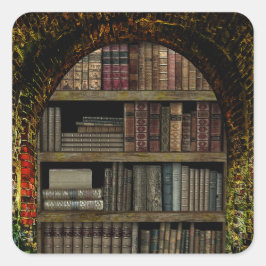 Alte Buchbibliothek Quadratischer Aufkleber