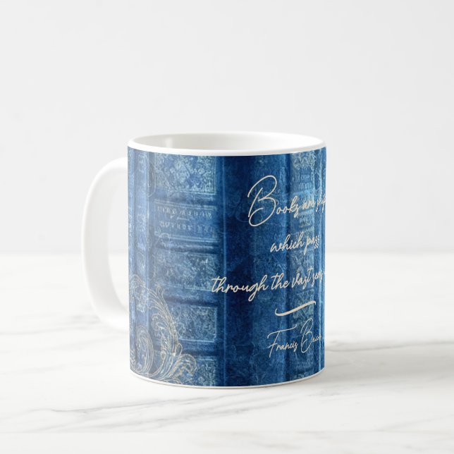 Alte Bücher - goldene Ornamente - blau  |  Kaffeetasse (Vorderseite Links)