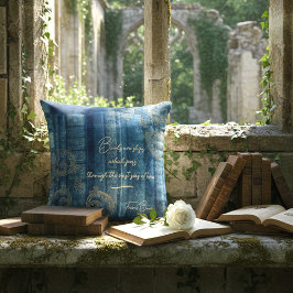 Alte Bücher - goldene Ornamente - blau  |  Kissen