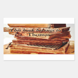 alte Bücher in einem Stack-Buchzeichen Rechteckiger Aufkleber
