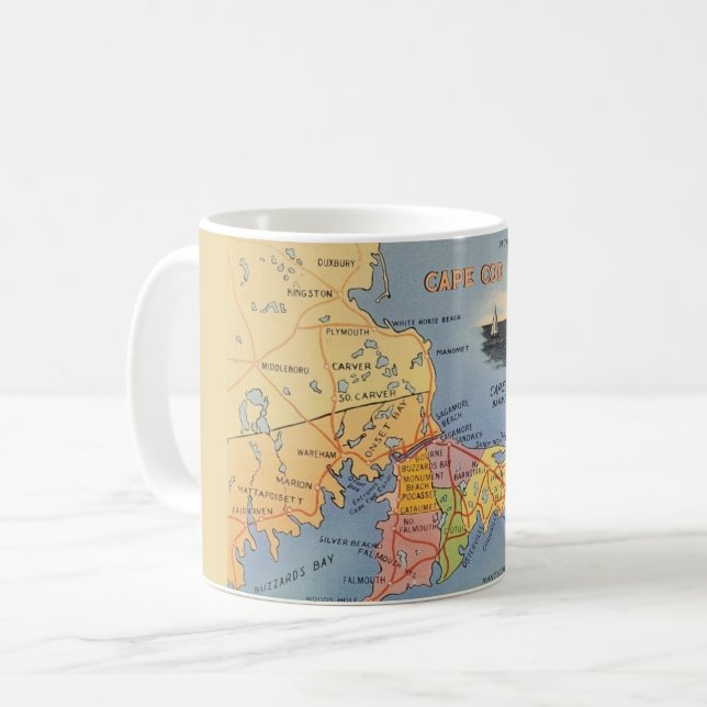 Alte Cape Cod Massachusetts Karte Kaffeetasse (Vorderseite Links)