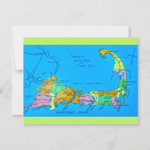 Alte Cape Cod Touristenkarte Postkarte