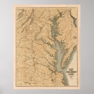 Alte Chesapeake Bay Map (1861) Vintage Küstenwache Poster