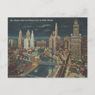 Alte Chicago-Nachtansicht Postkarte