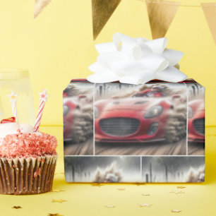 Alte Dame, die ein rotes Sportauto fährt Geschenkpapier