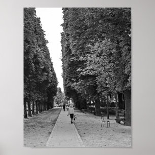 Alte Dame, die im Sommer im Pariser Park spaziert Poster