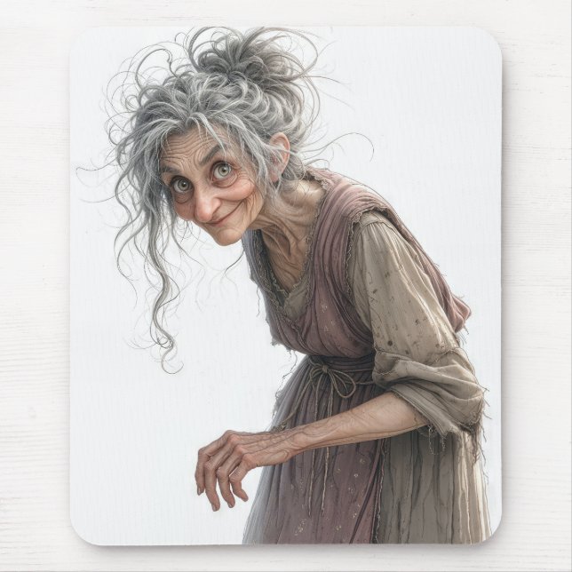 Alte Dame in verblasster Kleidung Mousepad (Vorne)