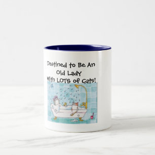 Alte Dame mit der Katzen-Tasse Zweifarbige Tasse