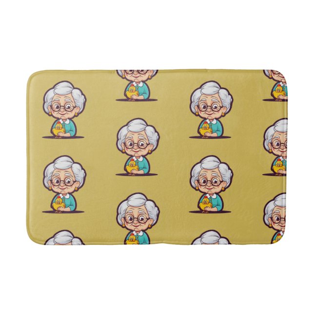 Alte Dame mit Huhn Badematte (Vorderseite)