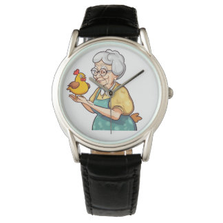 alte Dame und Huhn Armbanduhr