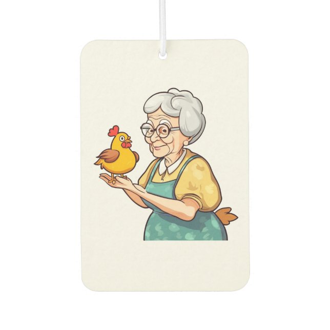 alte Dame und Huhn Autolufterfrischer (Vorderseite)
