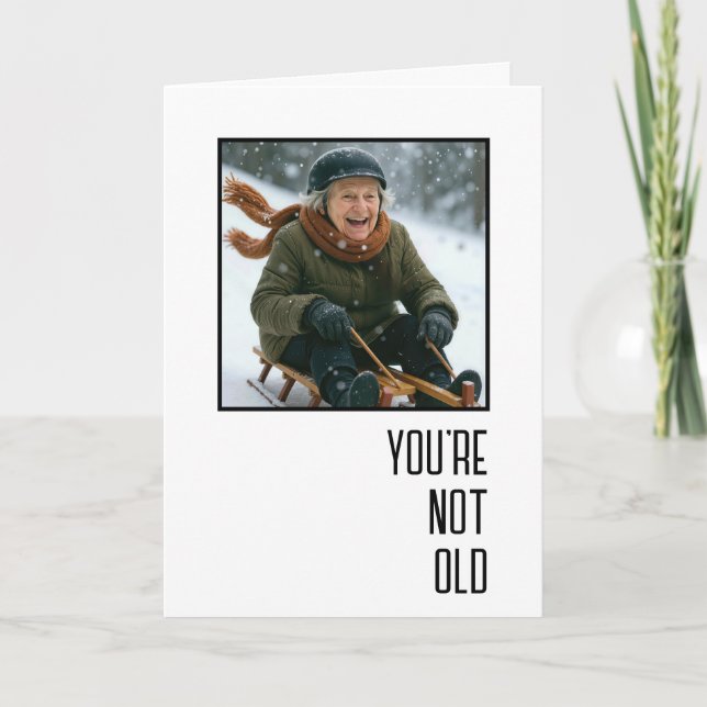 Alte Dame zum Geburtstag rast bergab Karte (Vorderseite)