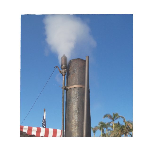 alte Dampfpfeife mit weißem Dampfstrahl Notizblock (Vorderseite)