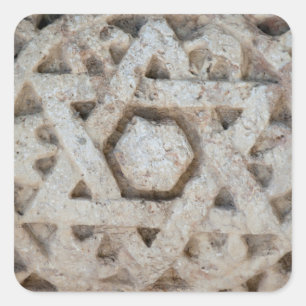 Alte Davidstern-Schnitzerei, Israel Quadratischer Aufkleber