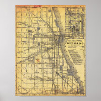 Alte detaillierte Eisenbahnkarte von Chicago Poste